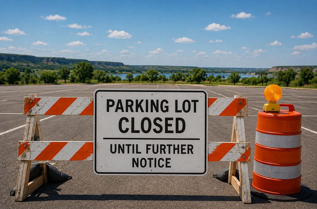 Parking lot closed between public restrooms and the Depot Museum to vehicle access